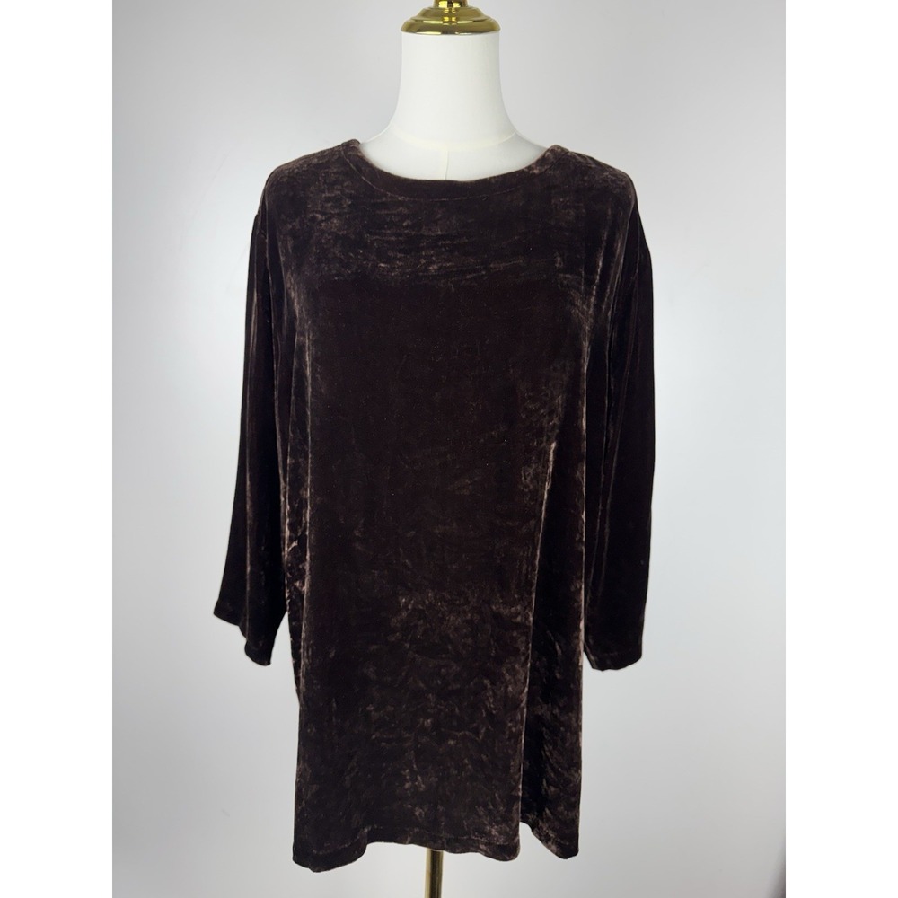 Eileen Fisher Vintage Size XL Dark Chocolate Brown Silk Velvet Long Sleeve Tunic
